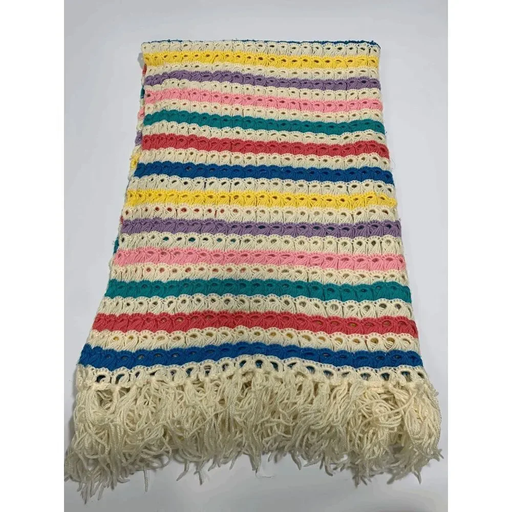Granny Stripe Crochet Pattern Blanket With Tassel Multi-Color Size 42x58